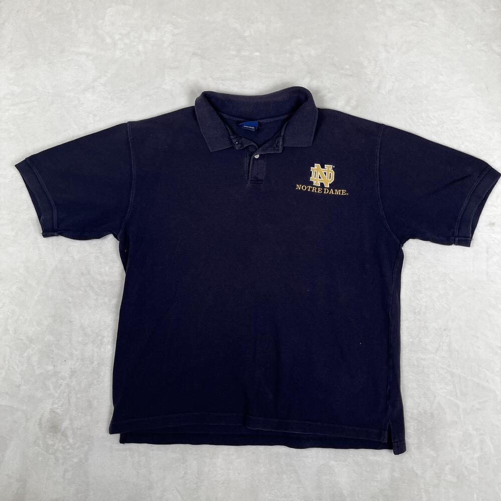 Vintage Notre Dame Fighting Irish Polo Shirt Mens XL Blue Football Team Edition